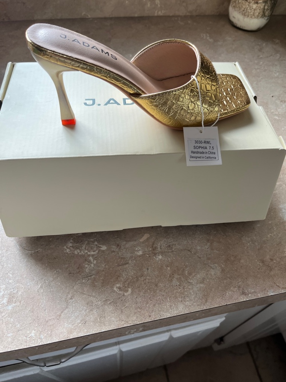 J. Adams Gold Croc-Embossed High Heel Mule
